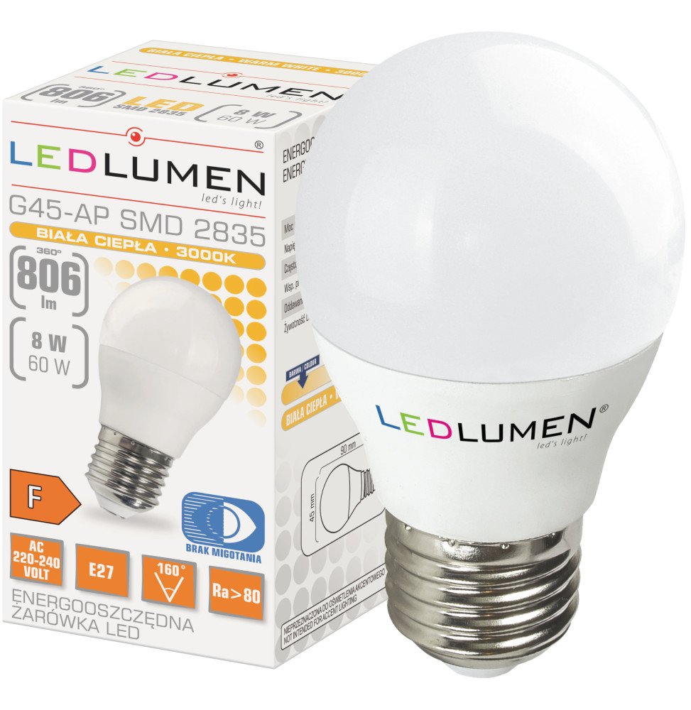 G45-AP E27 8W 806lm 3000K LED WW