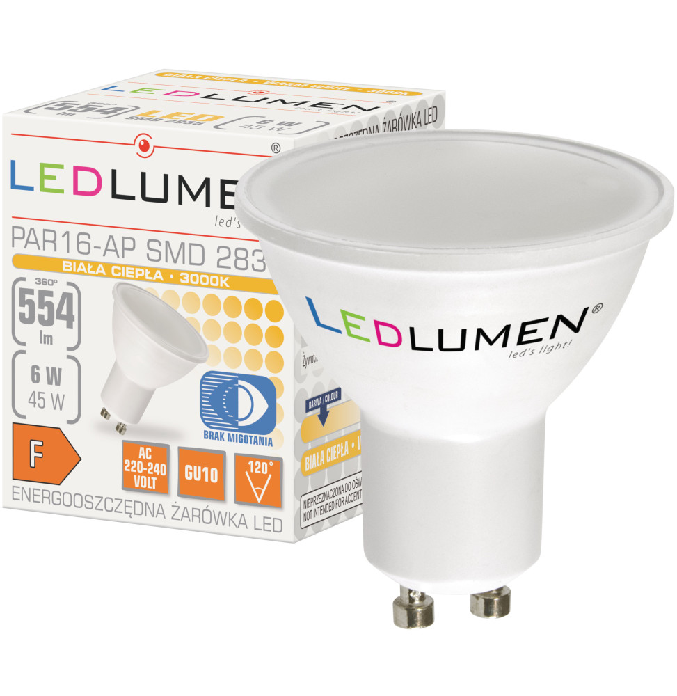 Żarówka PAR16-AP GU10 6W 2835 LED biała ciepła